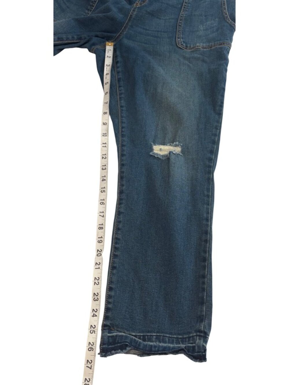 Indigo Blue 90's Style Distressed Navy Denim Y2K Dungarees Streetwear Overalls L - Picture 12 of 14